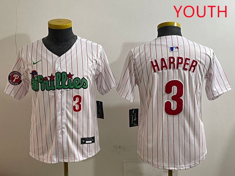 Youth Philadelphia Phillies #3 Harper White three generations Joint Name Nike 2025 MLB Jersey style 6